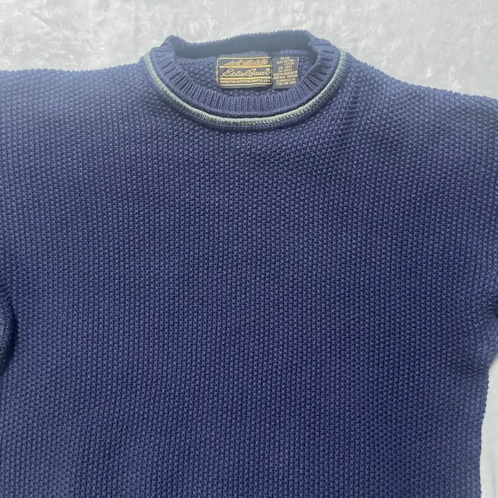 Vintage Eddie Bauer Sweater Sz Men's Medium Navy Blue Ribbed Heavy Knit - Picture 4 of 7